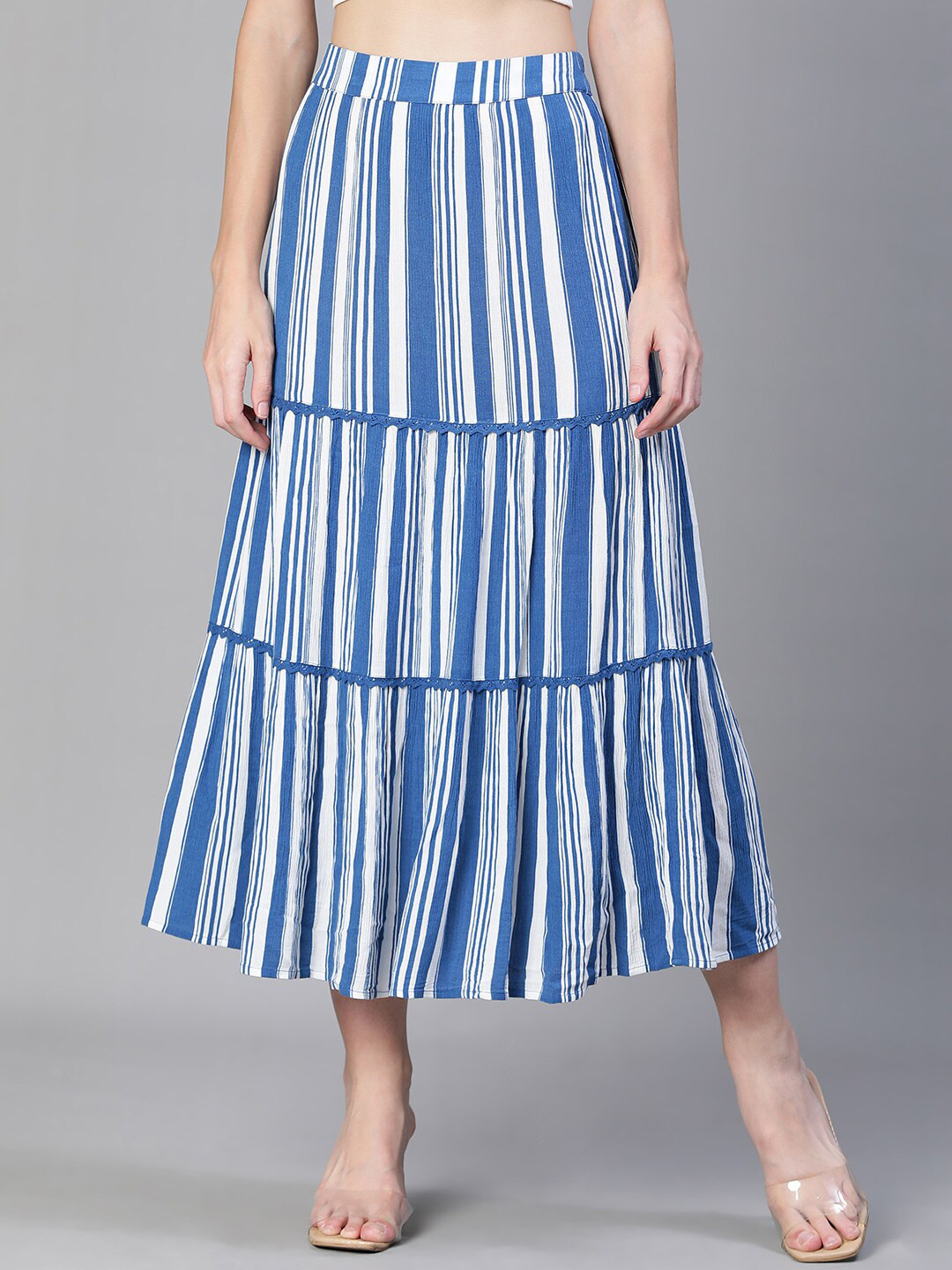 Oxolloxo Maxi-Length Striped Tiered Skirt