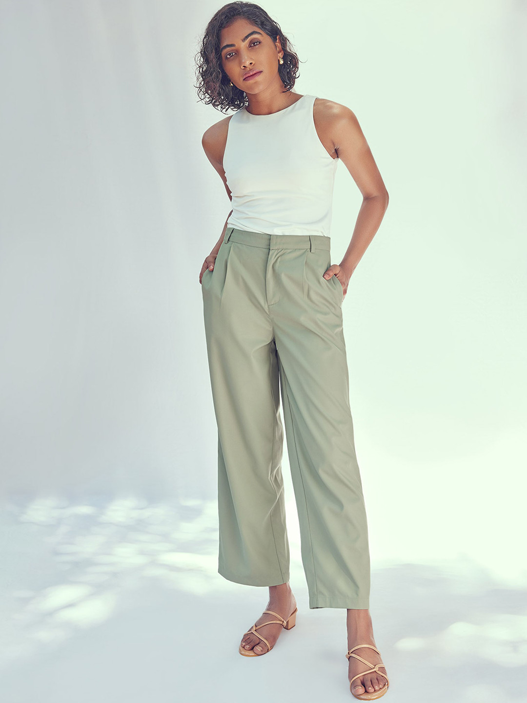 The Label Life Women Straight Fit High-Rise Parallel Trousers