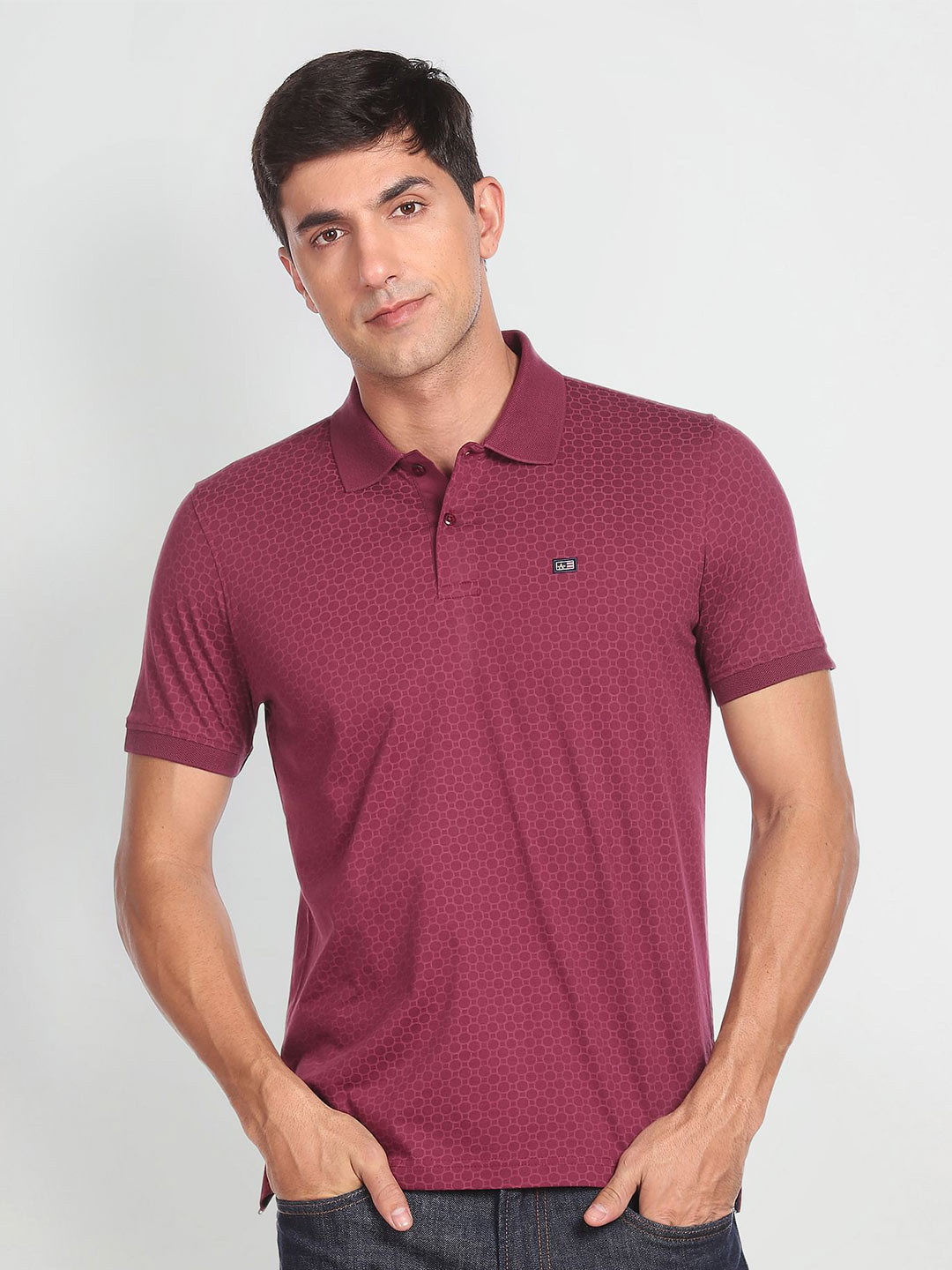 Arrow Sport Self Design Polo Collar Short Sleeves Cotton T-shirt