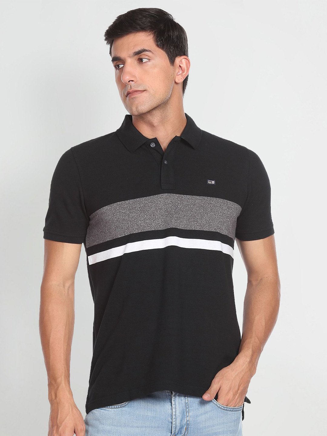 Arrow Sport Horizontal Striped Polo Collar Pure Cotton T-shirt
