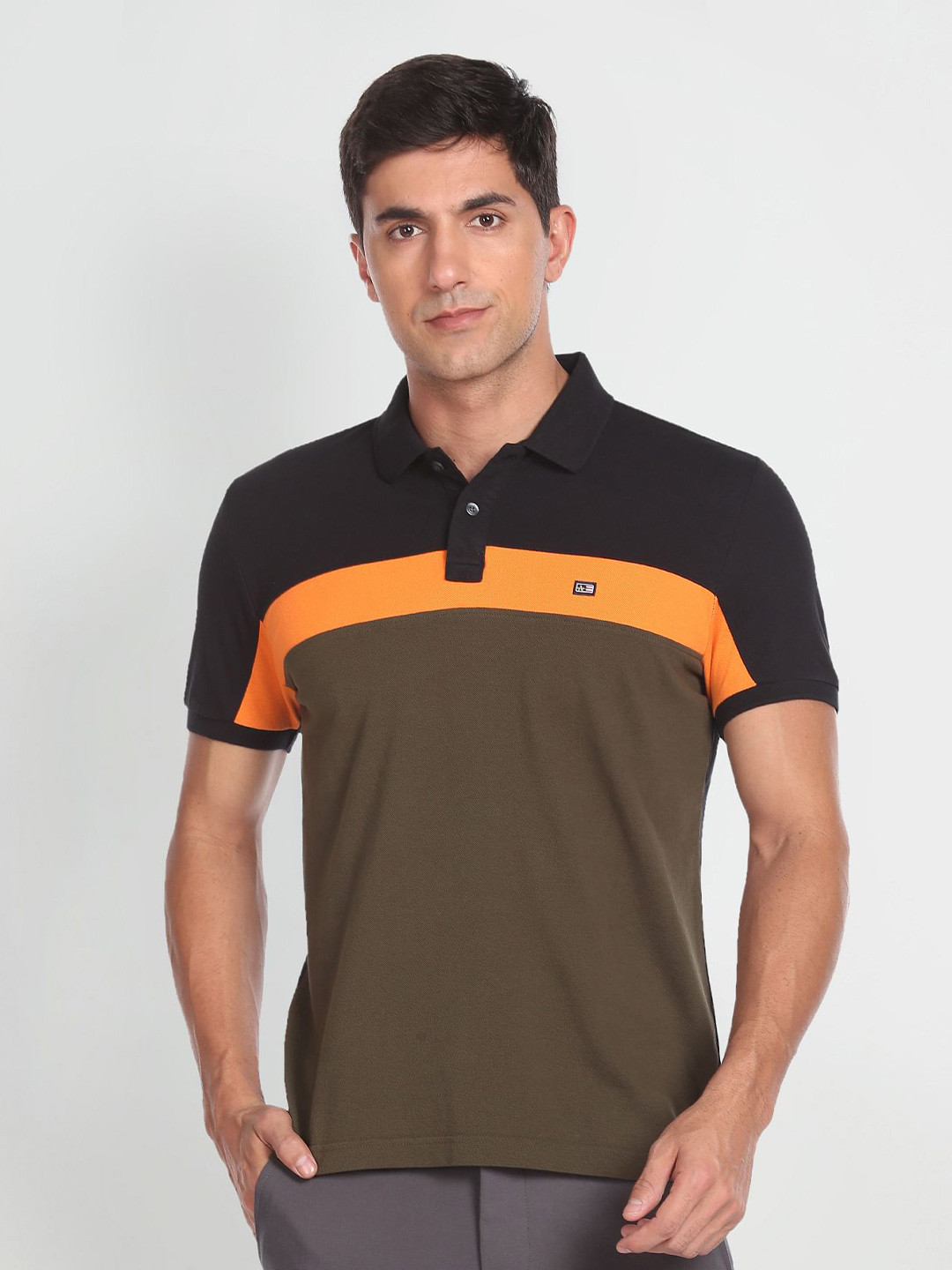 Arrow Sport Colourblocked Polo Collar Casual Pure Cotton T-shirt