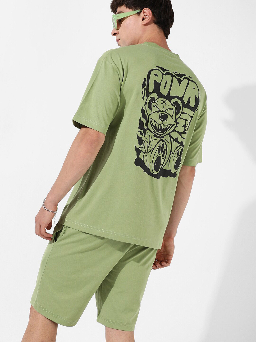 Campus Sutra Men Olive Green Printed Round Neck Co-Ord Set