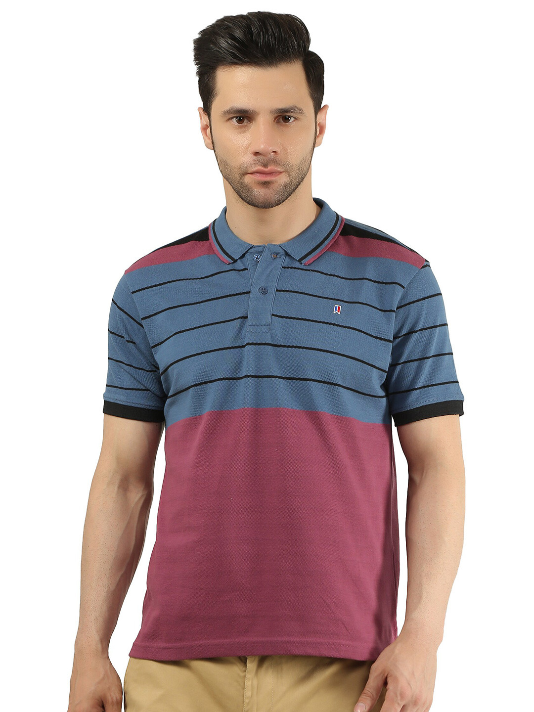 TIM PARIS Striped Polo Collar Cotton T-shirt