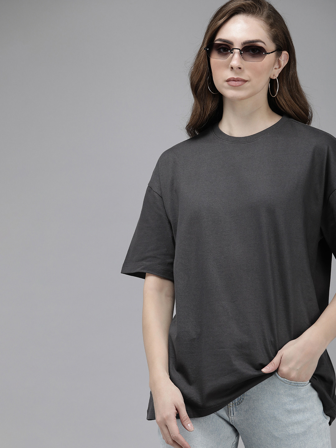 Roadster Women Drop-Shoulder Sleeves Pure Cotton Boxy T-shirt