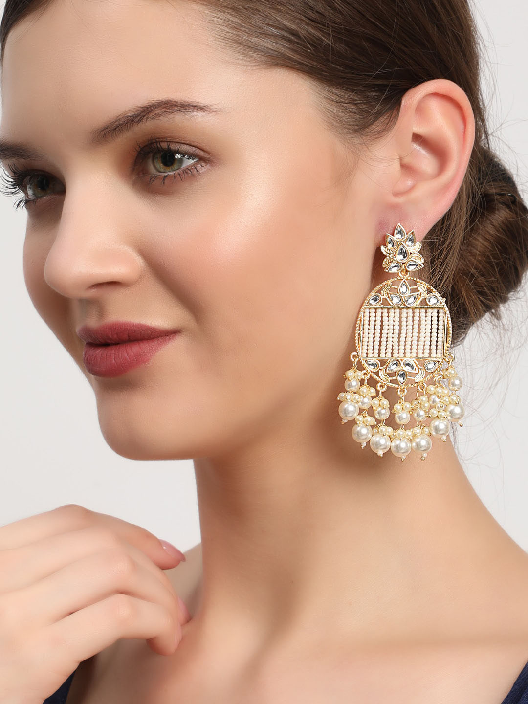 Anouk White Classic Gold-Plated Drop Earrings