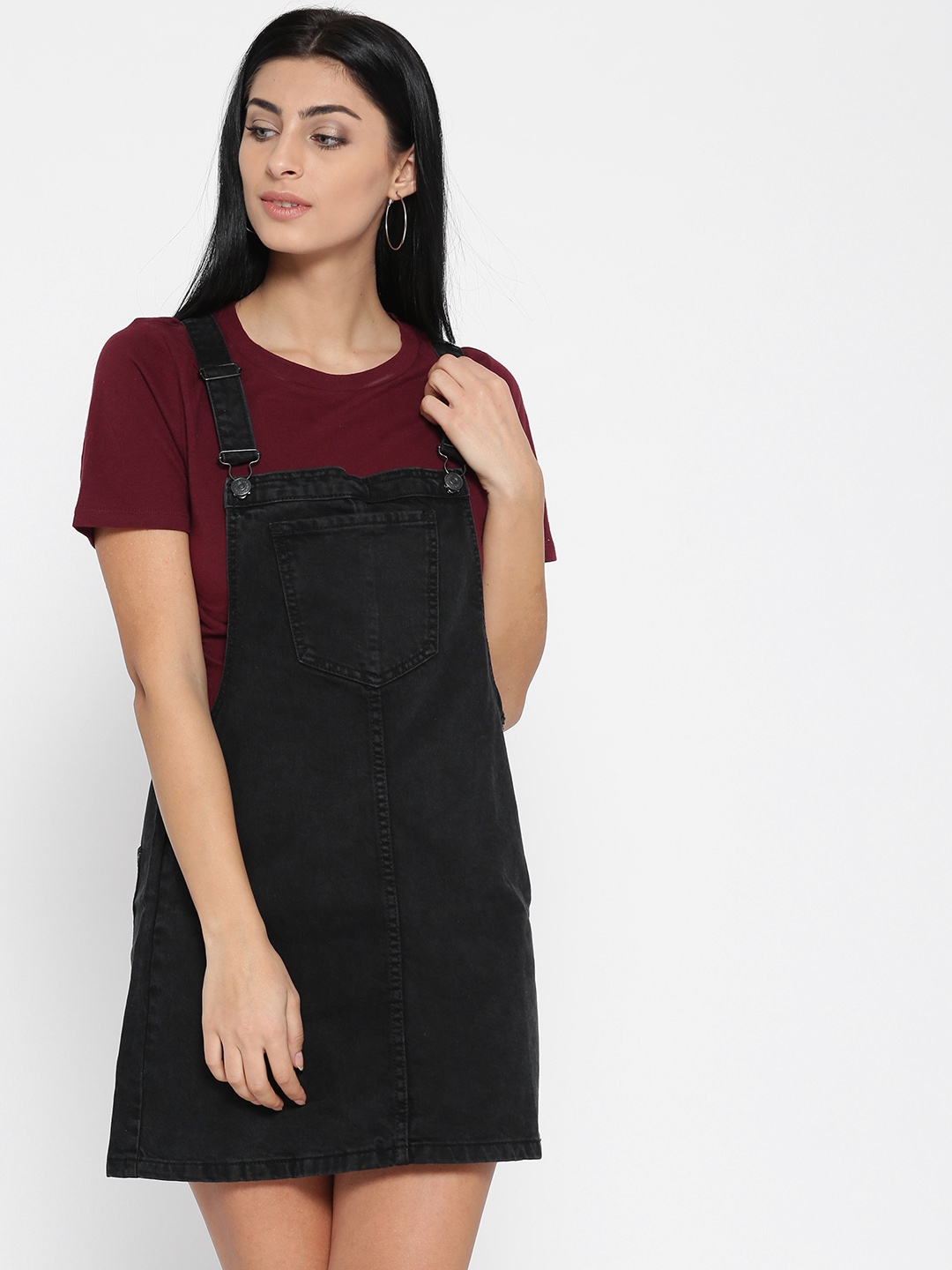 FOREVER 21 Women Black Denim Pinafore Dress