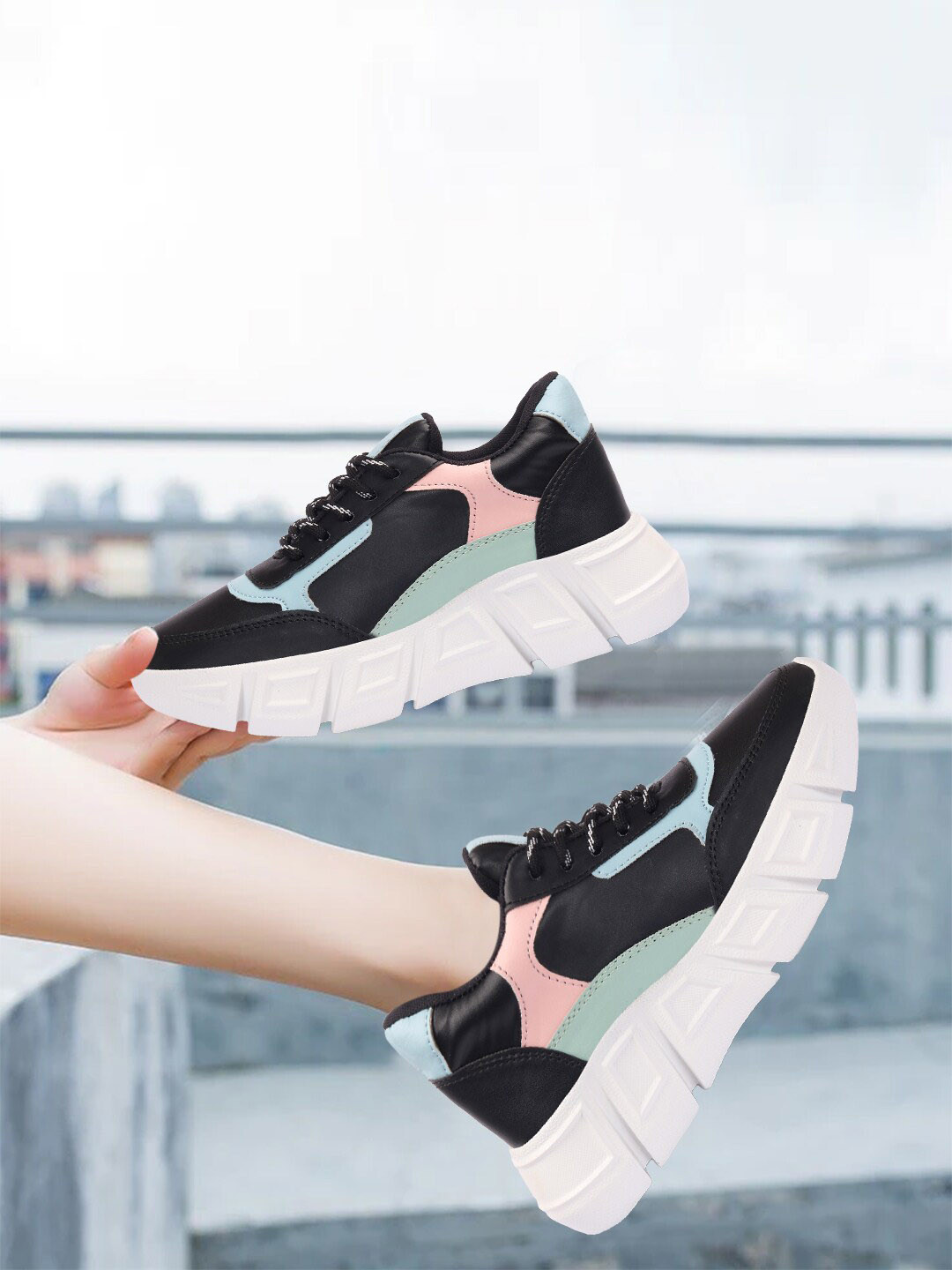 Colo Women Colourblocked Contrast Sole Sneakers