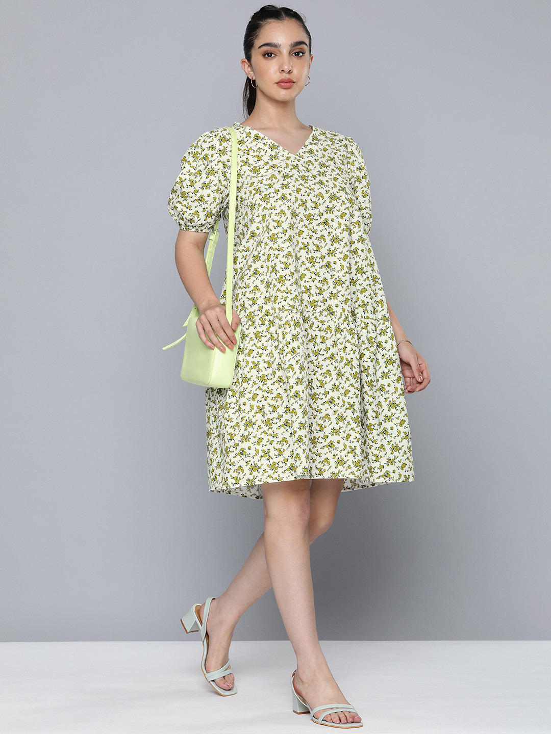 Levis Floral Print Puff Sleeve Pure Cotton A-Line Dress