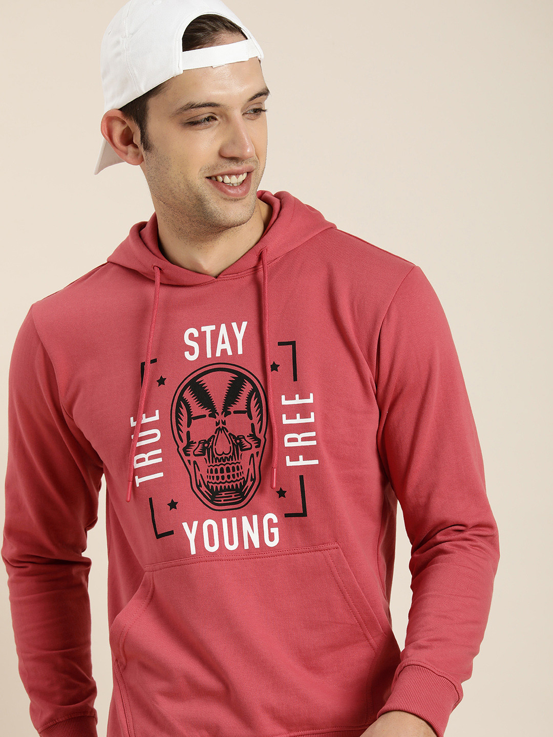HERE&NOW Full Sleeves Typography Printed Hooded Sweatshirt