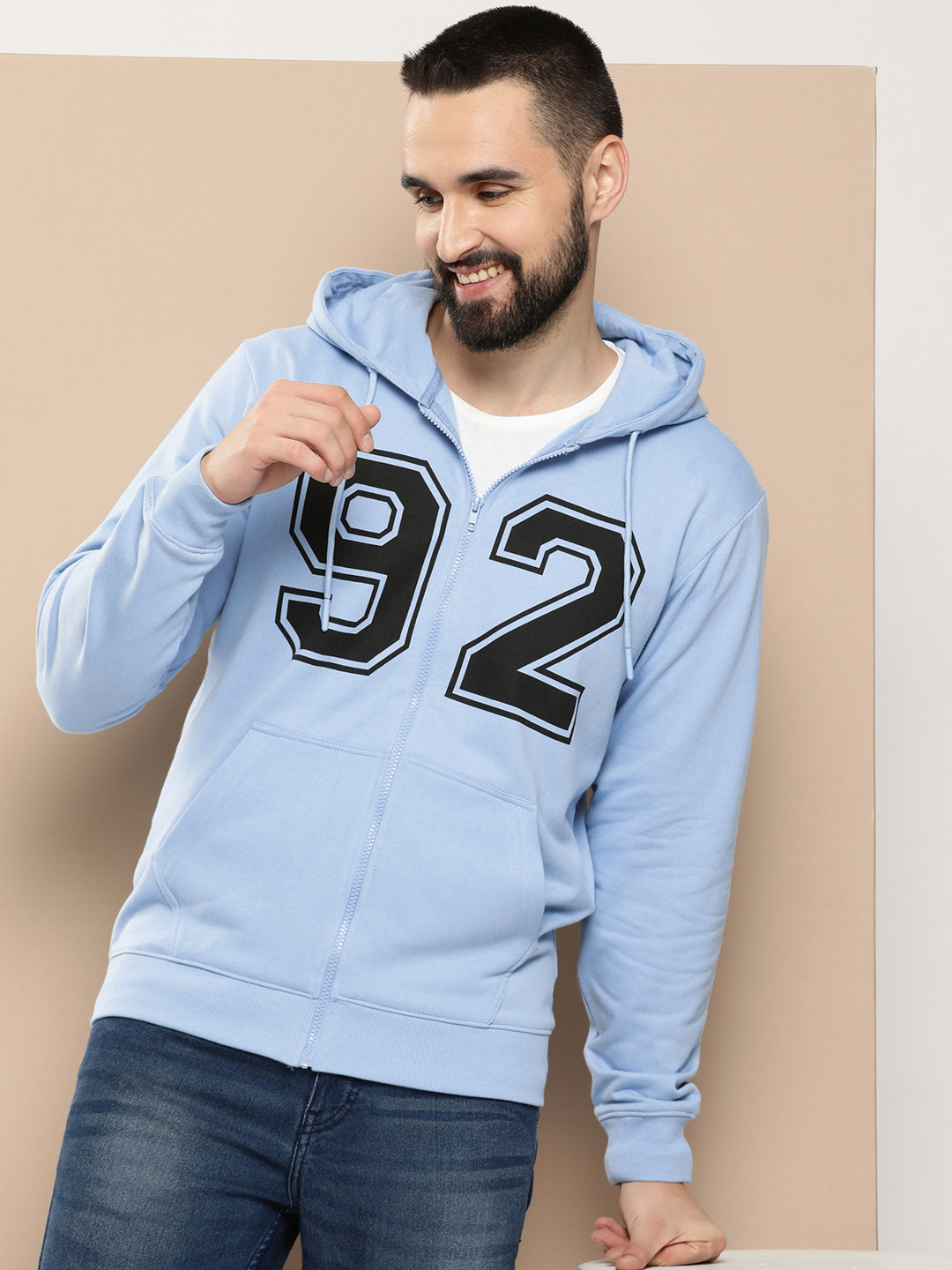 HERE&NOW Typography Printed Hooded Front-Open Sweatshirt