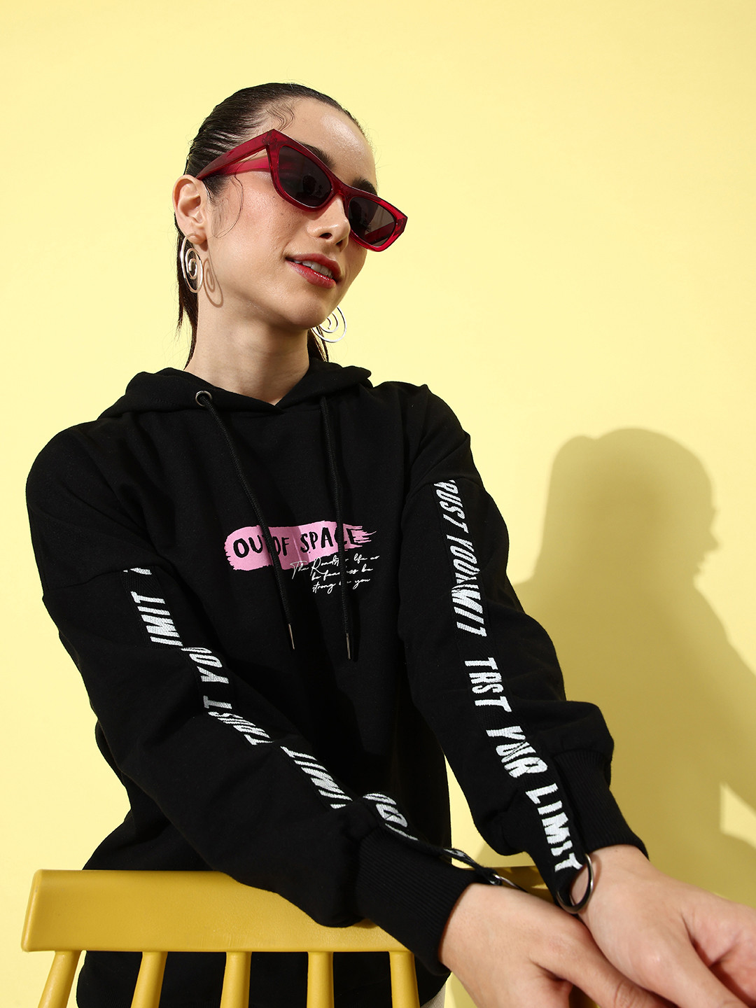 The Roadster Life Co. Jet Black Hyper Graphics Printed Hooded Sweatshirt