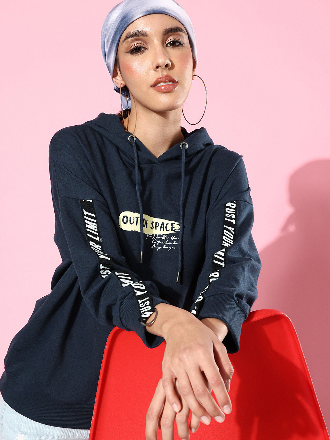 The Roadster Life Co. Cool Blue Printed Hooded Pullover Hyper Graphics Sweatshirt