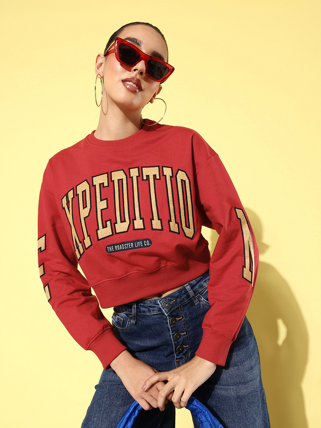 Roadster Women Red Embroidered Sweatshirt