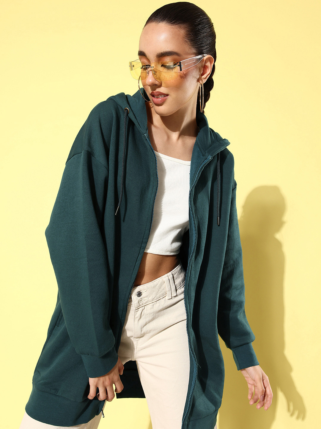 The Roadster Life Co. Solid Open Front Hooded Logline Sweatshirt