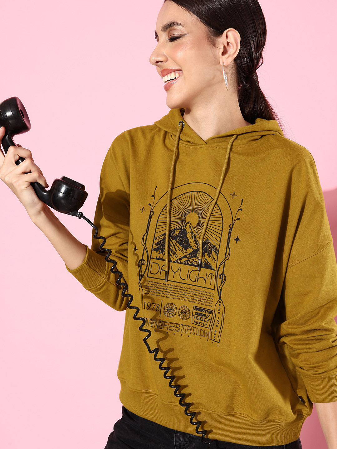 The Roadster Life Co. Jet Black Graphic Printed Anti Fits Hooded Sweatshirt