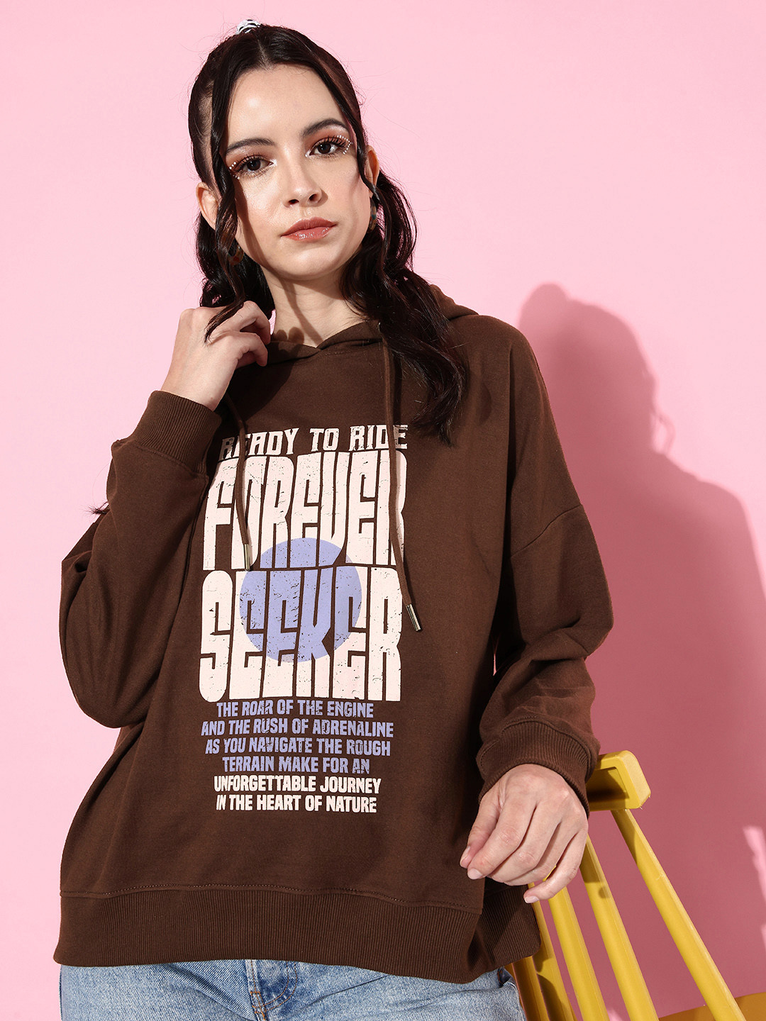 The Roadster Life Co. Coffee Brown Hooded Printed Hello Monsoon Hyper Graphics Sweatshirt