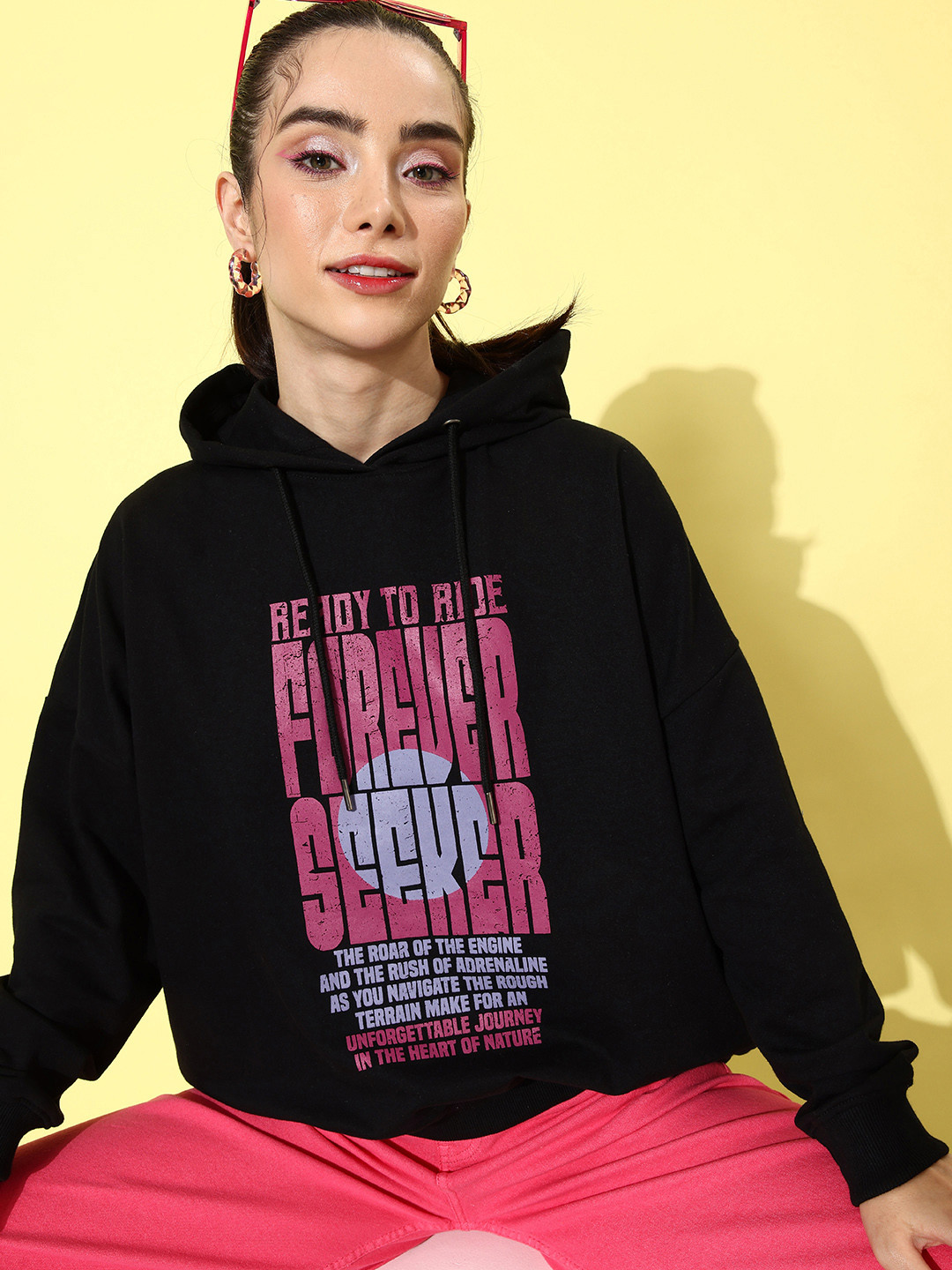 The Roadster Life Co. Jet Black Hyper Graphics Printed Hooded Sweatshirt