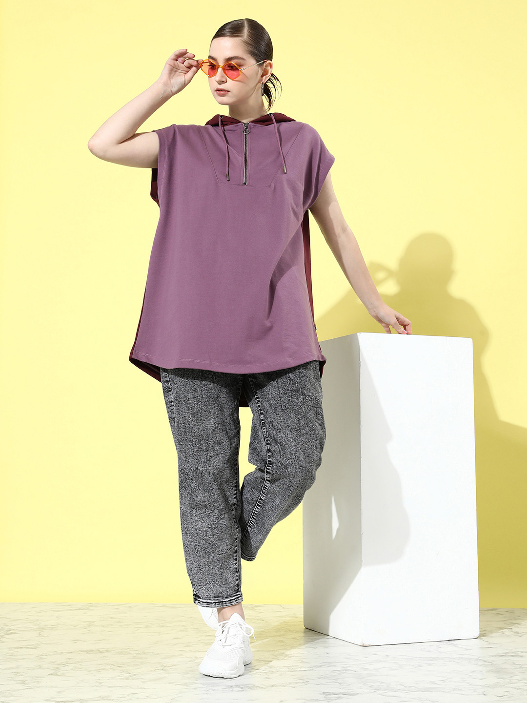 The Roadster Life Co. Colourblocked Hooded Oversized Boxy Sweatshirt