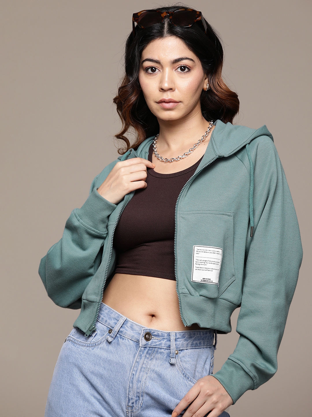 Buy The Roadster Lifestyle Co. Badge Front Hooded Crop Sweatshirt Sweatshirts for Women 22875200 Myntra