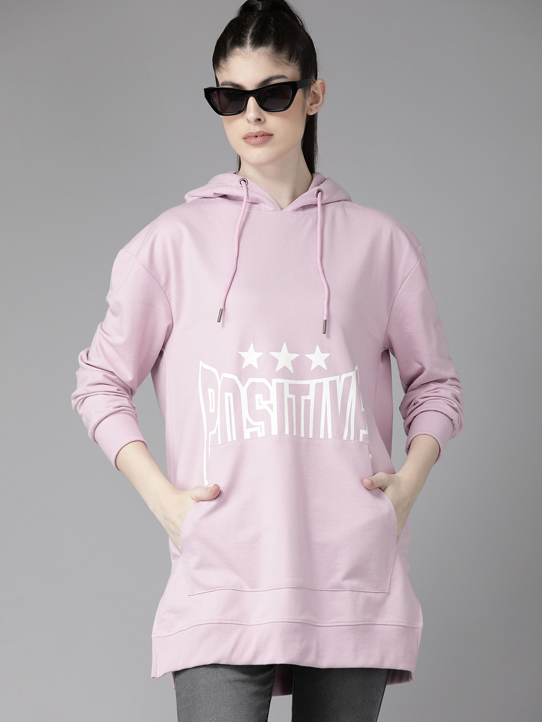 The Roadster Lifestyle Co. Printed Hooded Longline Sweatshirt