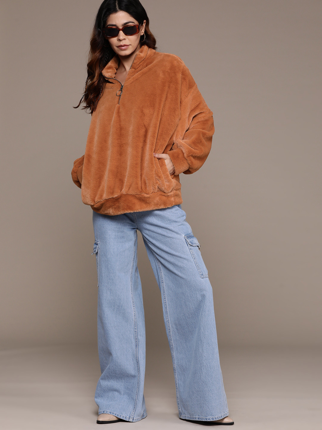 The Roadster Lifestyle Co. Faux Fur Oversized Hooded Sweatshirt