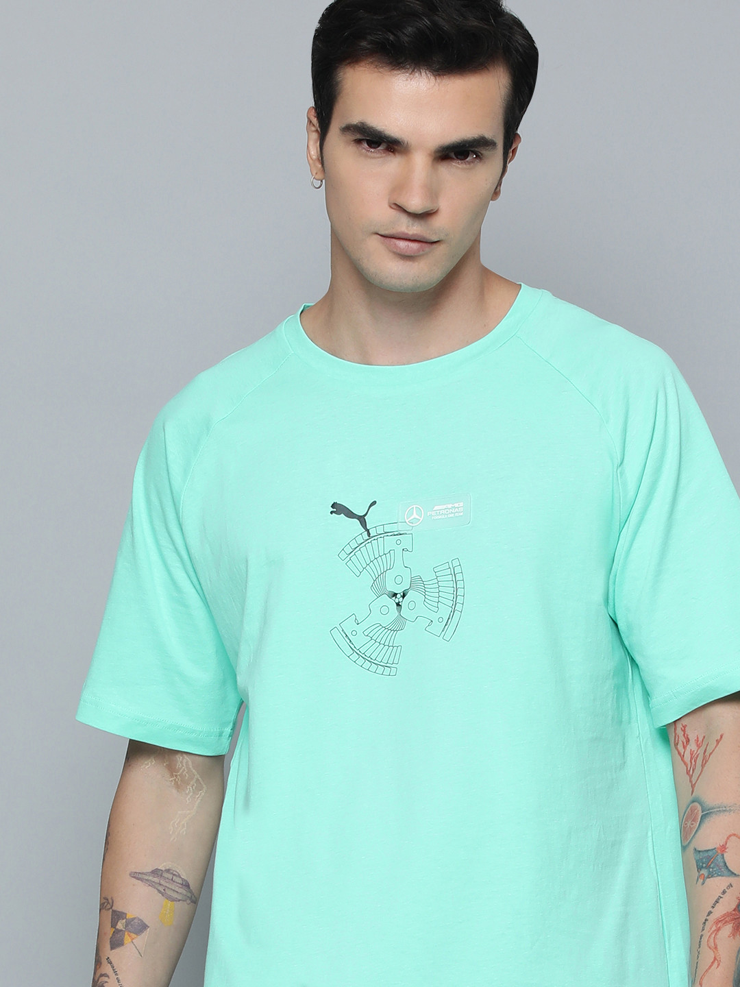 PUMA Motorsport Brand Logo Printed Mercedes AMG Petronas Pure Cotton T-shirt