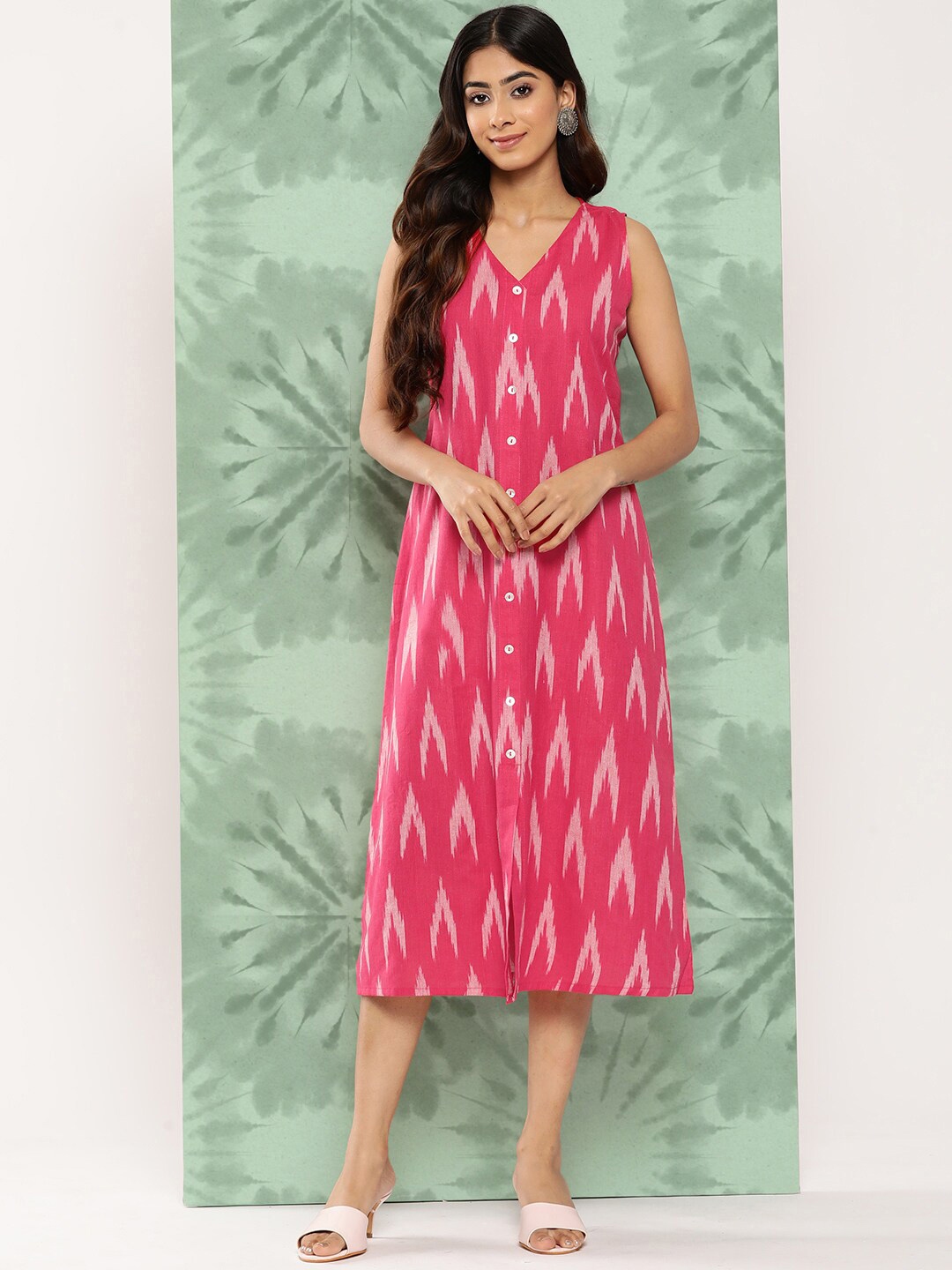 Buy Varanga Coral Printed A Line Sleeveless Cotton Midi Dress Ethnic Dresses for Women 22878264 Myntra