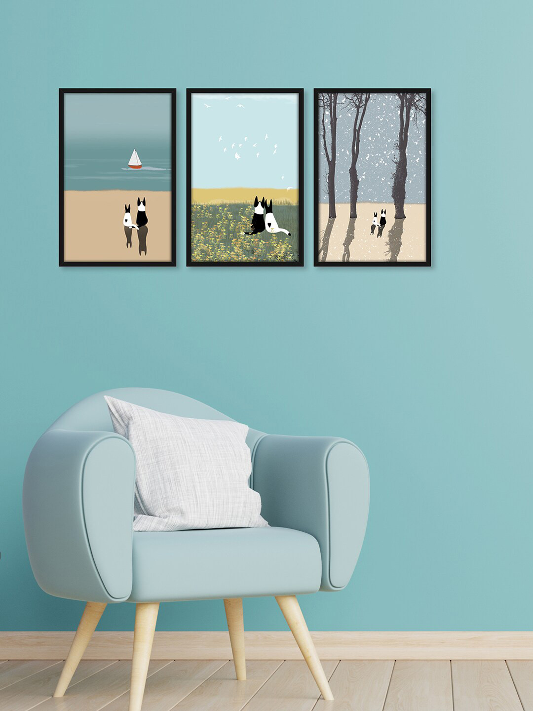 RANDOM Blue 3 Pieces Framed Beach Scenary Wall Paintings