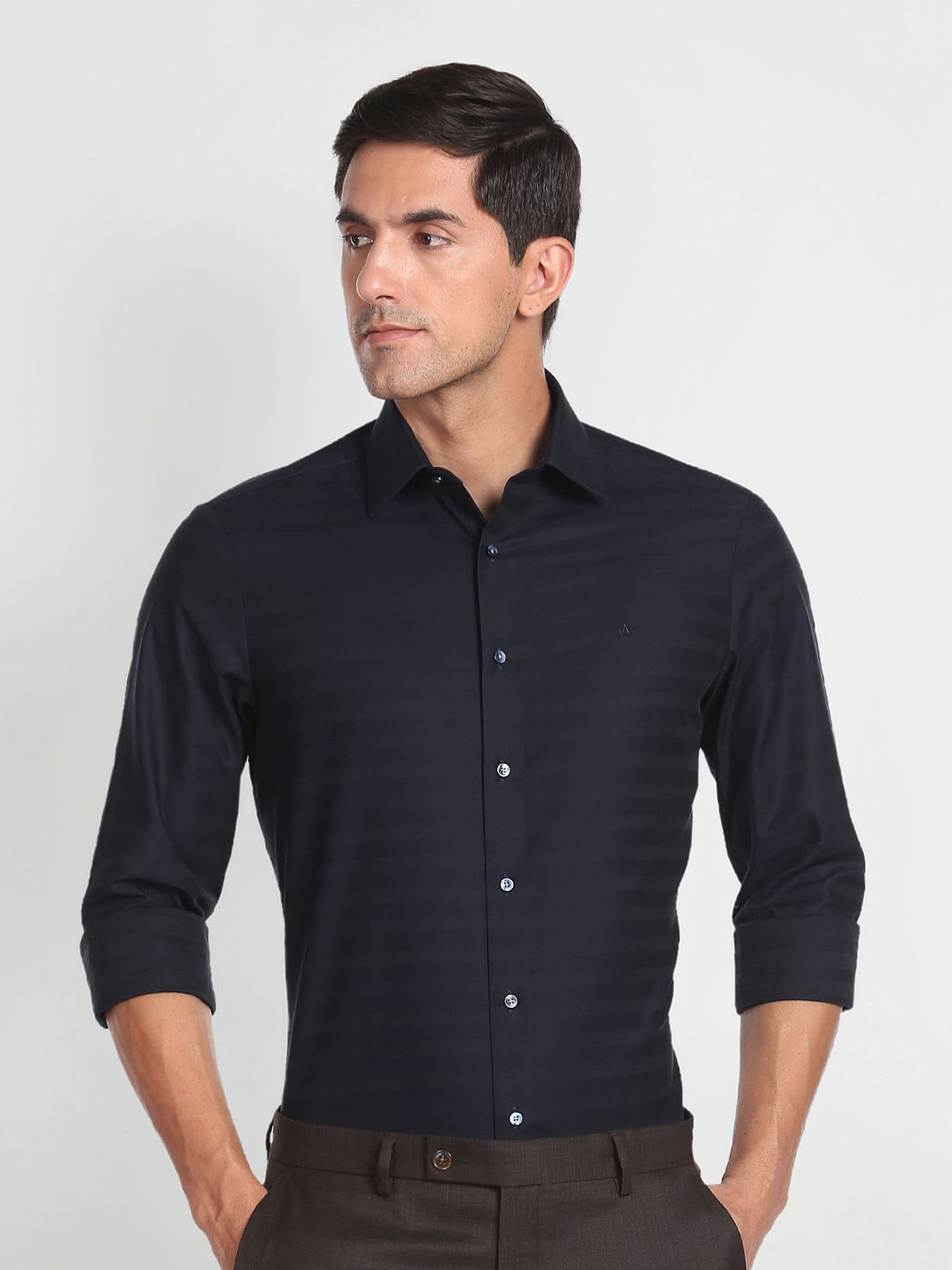 Arrow Horizontal Striped Twill Weave Pure Cotton Formal Shirt
