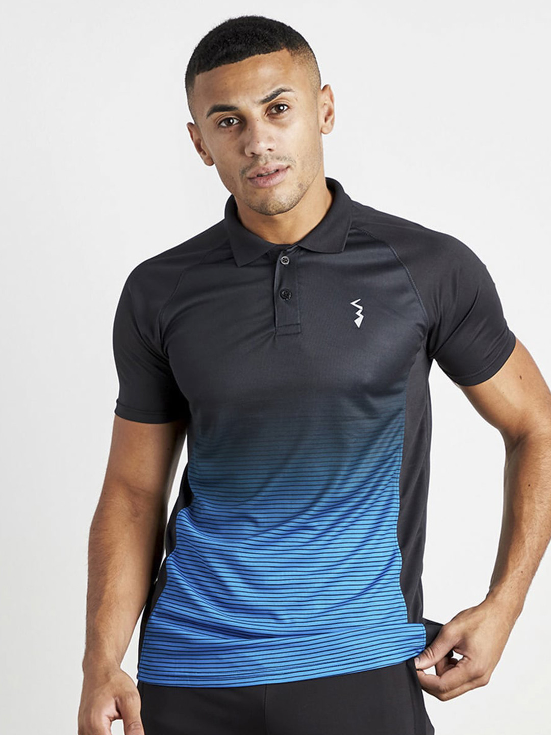 Campus Sutra Navy Blue Colourblocked Polo Collar Sports T-Shirts