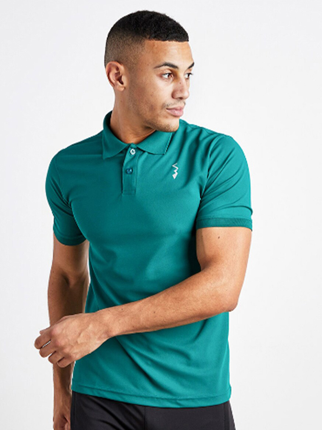 Campus Sutra Teal Green Polo Collar Sports T-Shirt