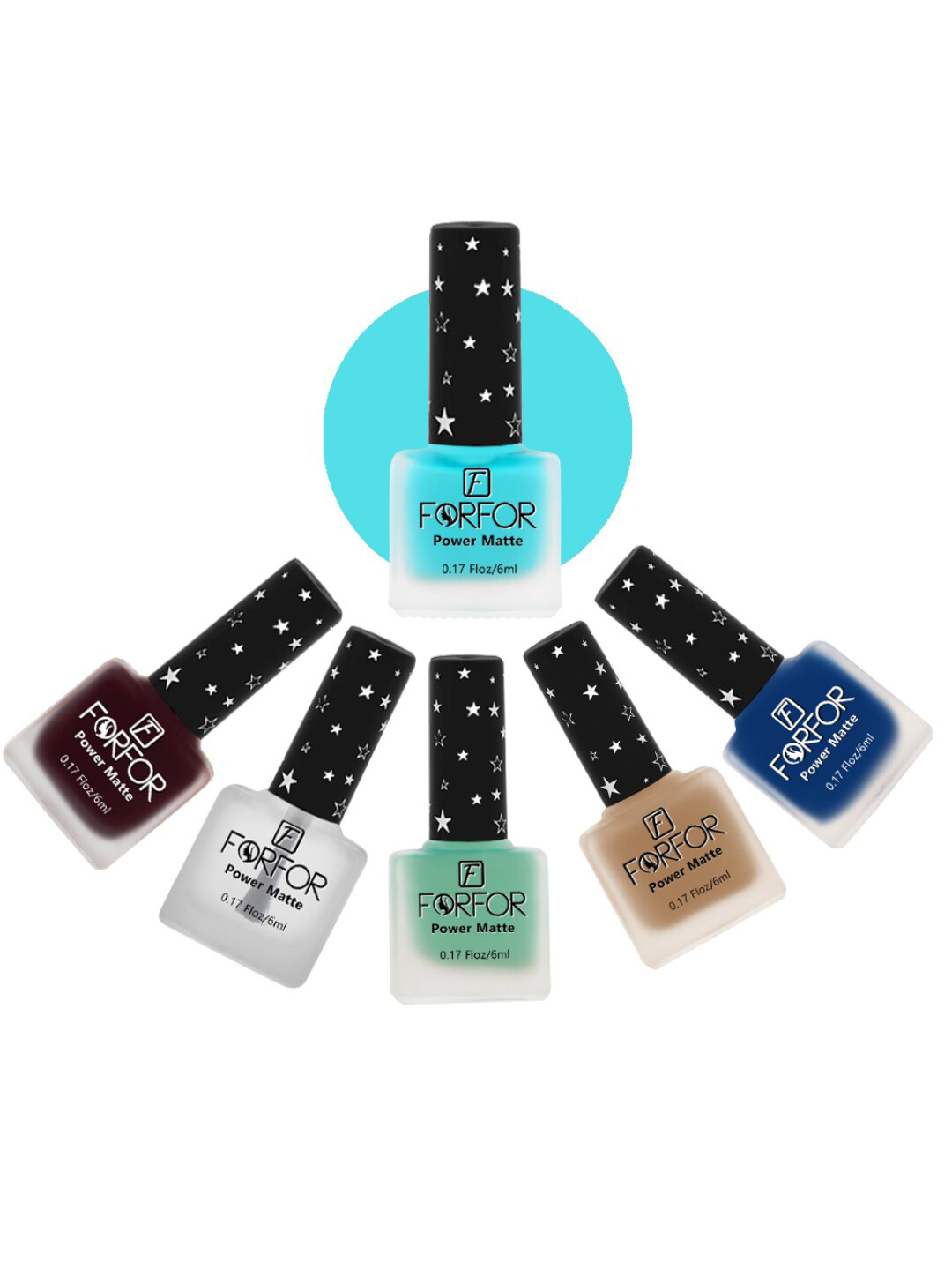 FORFOR Set Of 6 Power Matte HD Colors Long Lasting Nail Polishes - 6ml Each
