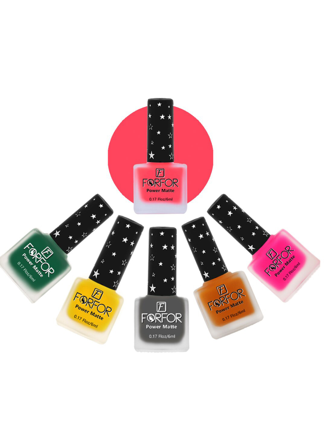 FORFOR Set Of 6 Power Matte HD Colors Long Lasting Nail Polishes - 6ml Each