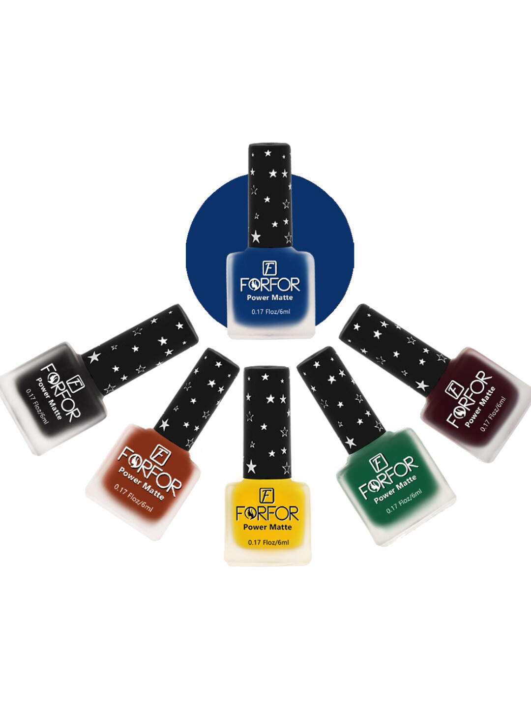 FORFOR Set Of 6 Power Matte HD Colors Long Lasting Nail Polishes - 6ml Each