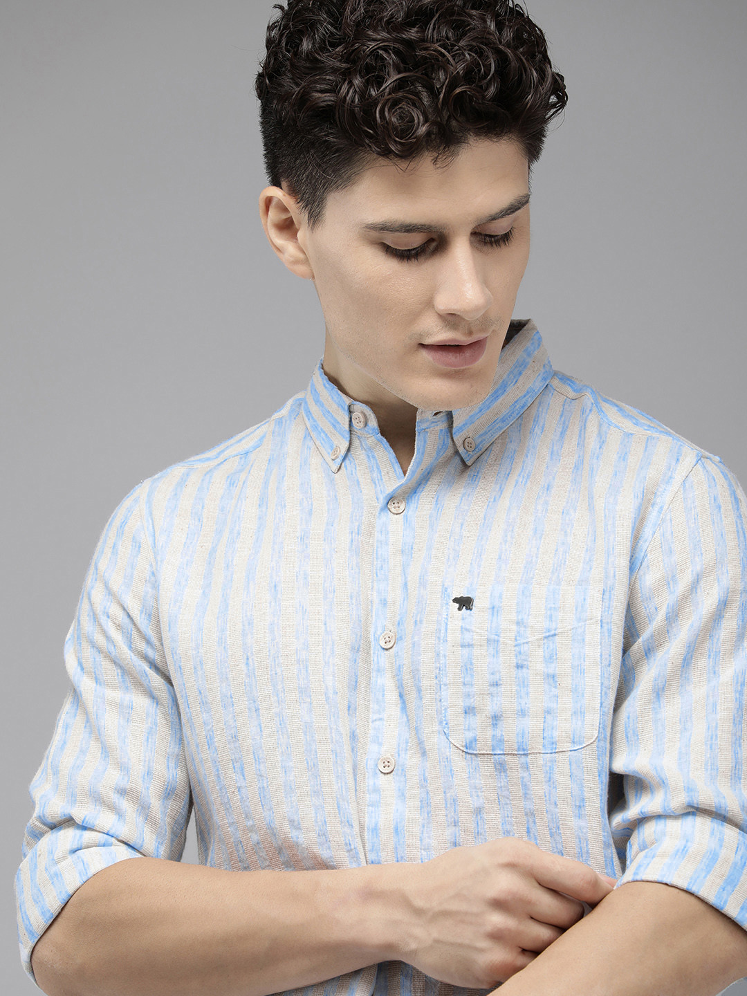 THE BEAR HOUSE Men Slim Fit Semi Sheer Striped Casual Shirt