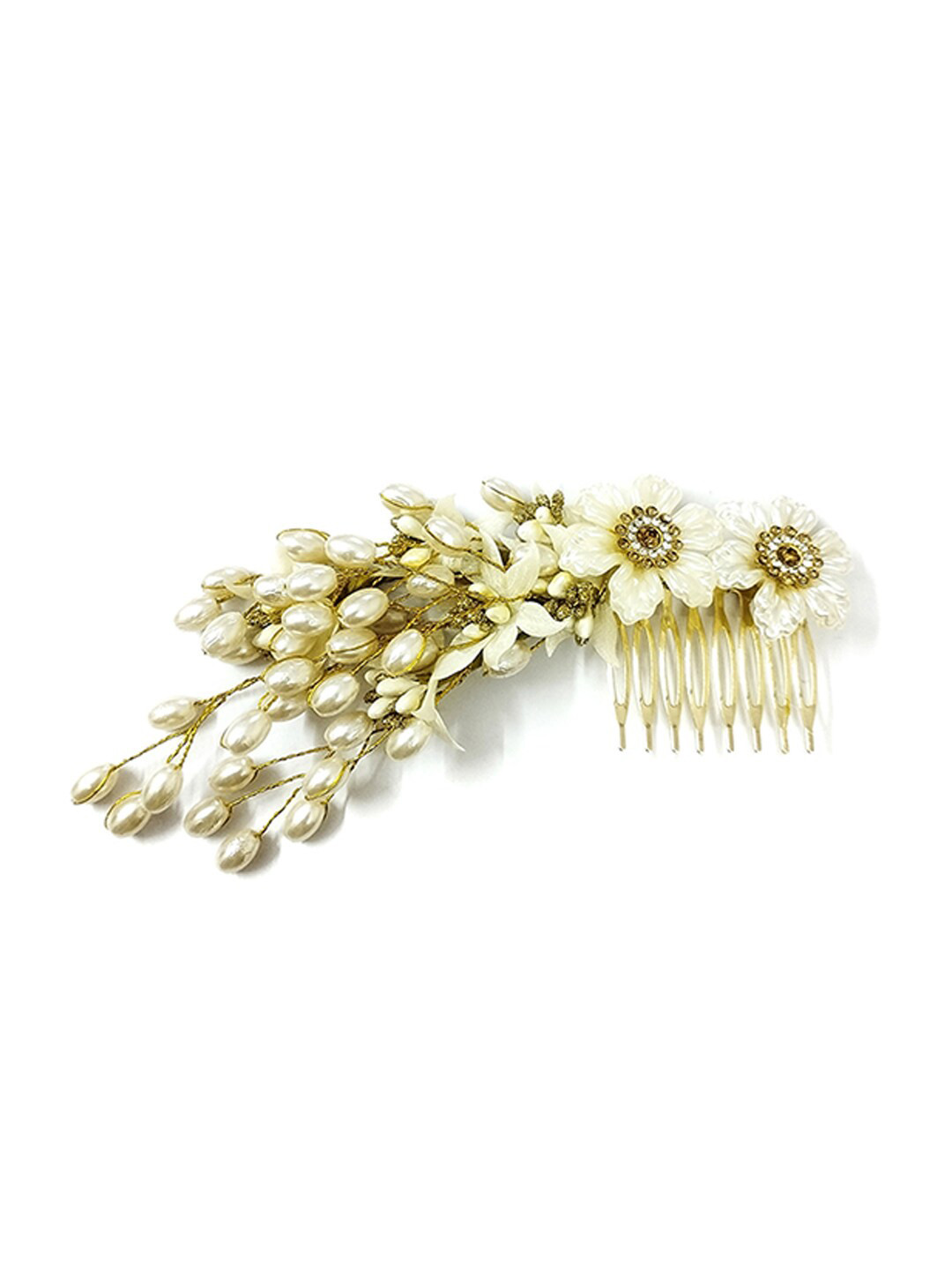 Hair Flare Leaf and Floral Design Embellished Comb Pin