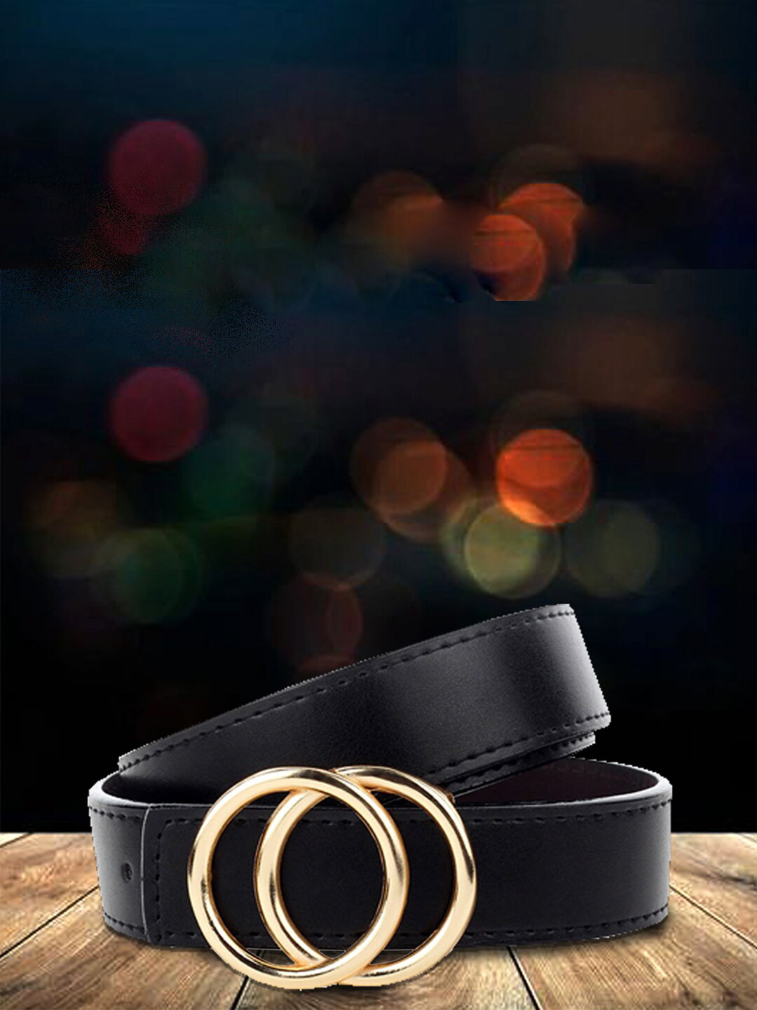 DressBerry Women Black Formal Synthetic Leather Push Pin Belt