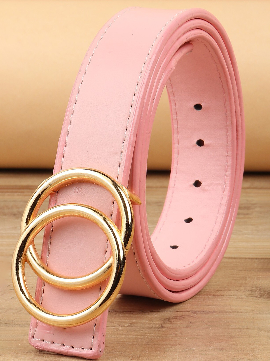 DressBerry Women Pink Synthetic Leather Push Pin Formal Belt