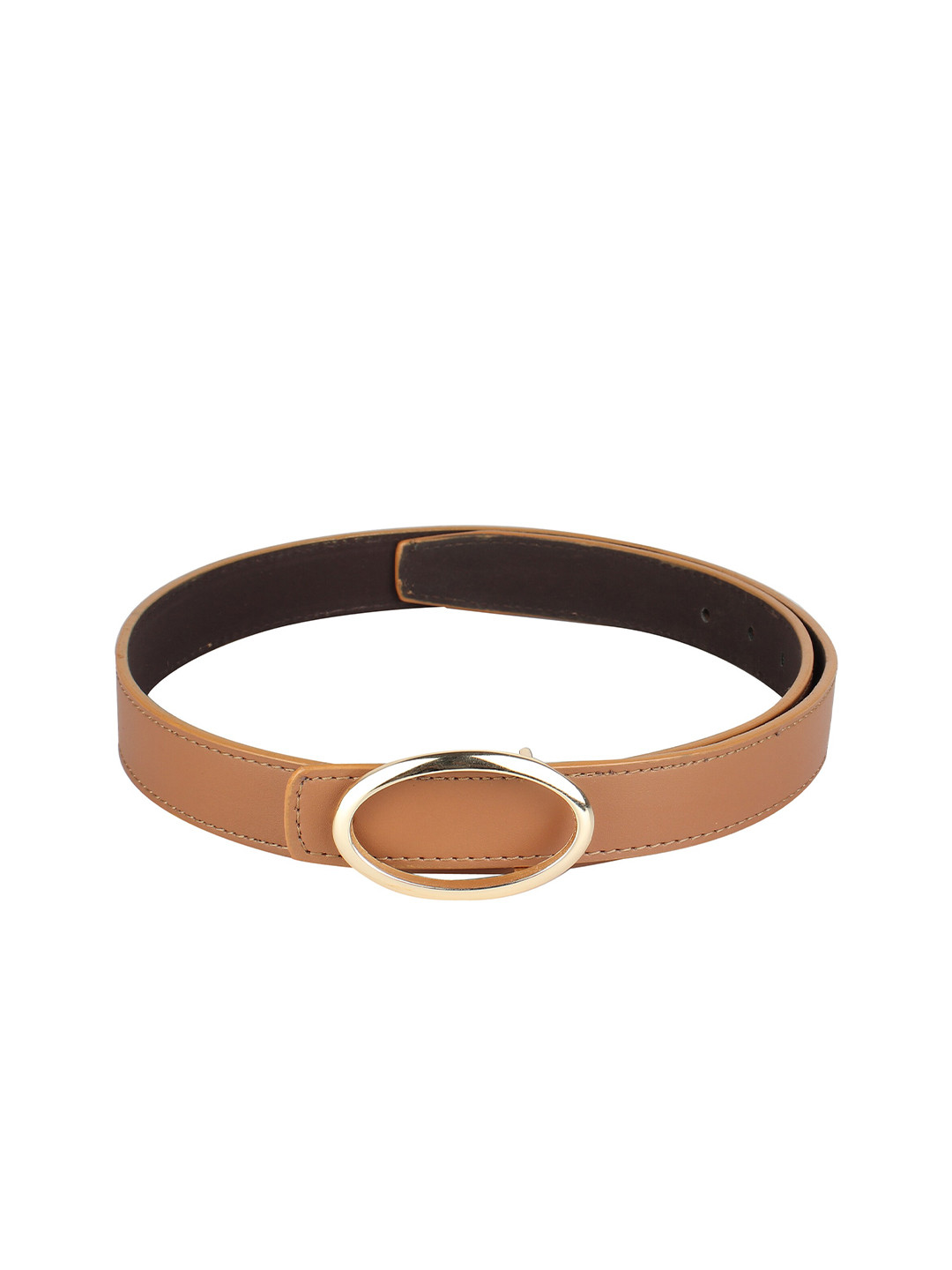 DressBerry Women Tan Synthetic Leather Formal Push Pin Belt