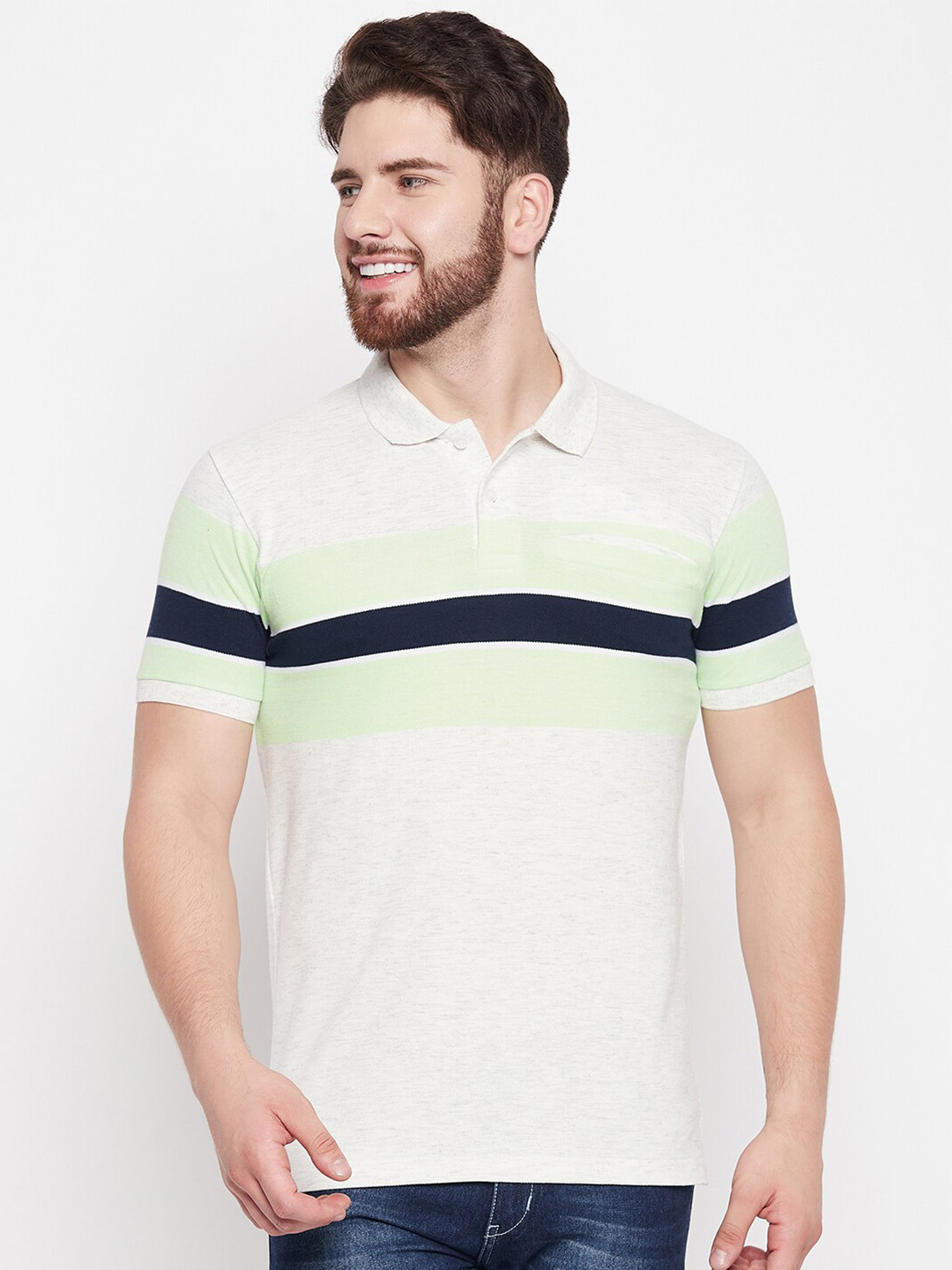 Austin wood Striped Polo Collar Cotton T-shirt