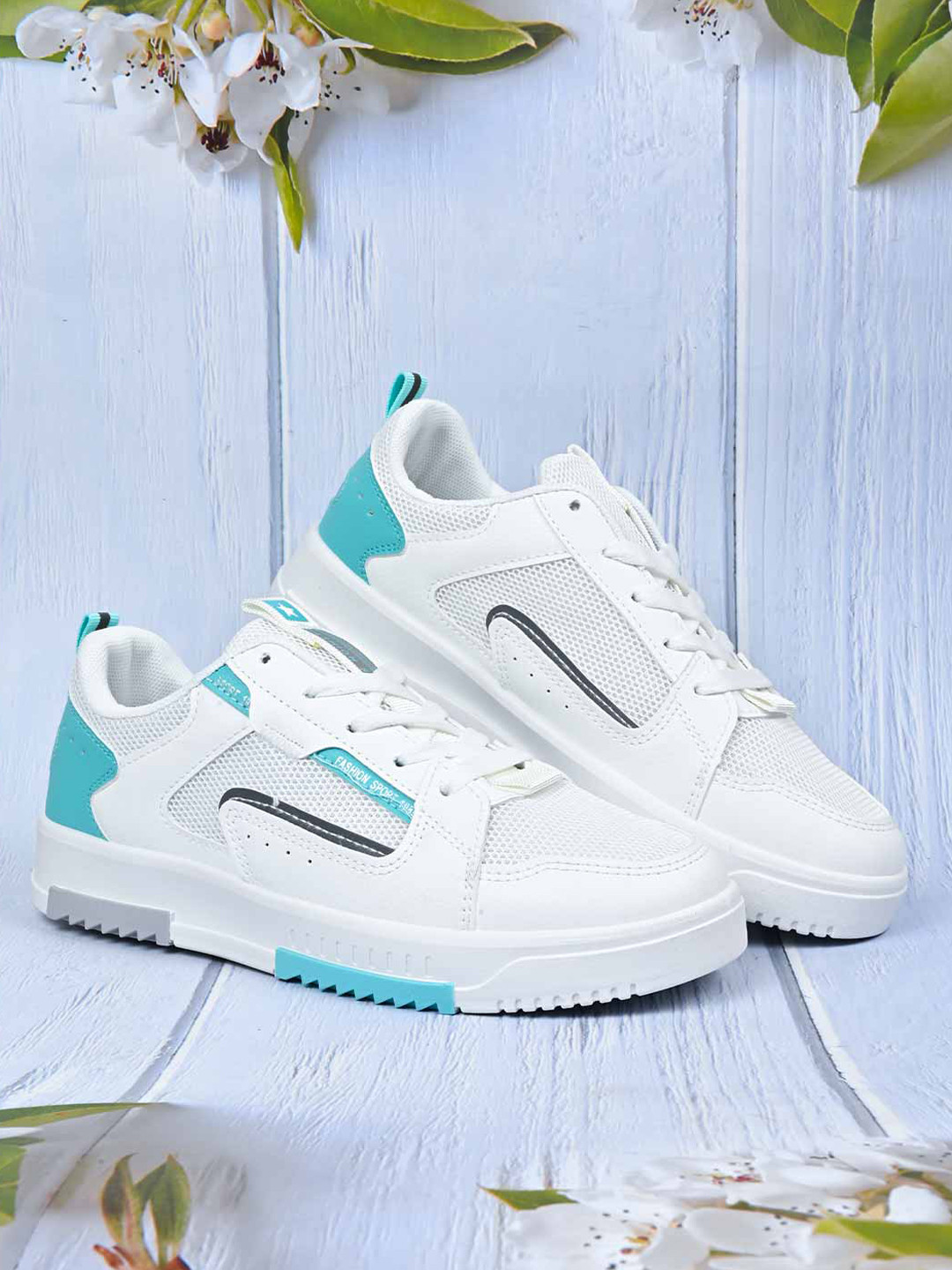 Jove Women White Colourblocked Mesh Basics Sneakers