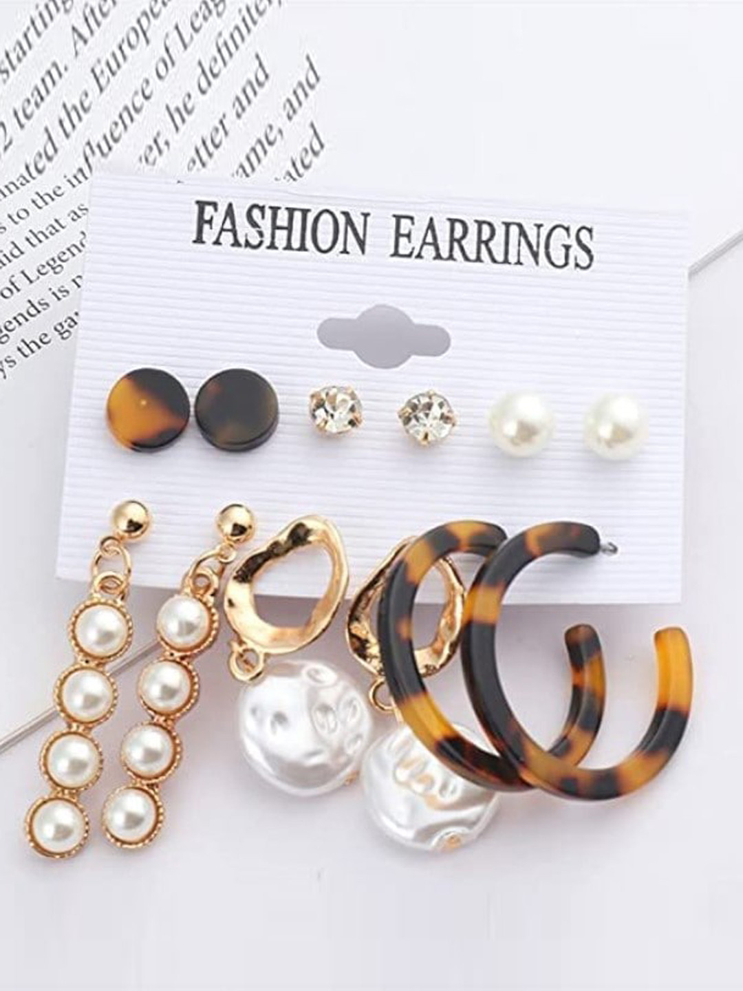 VIEN Set Of 6 Gold-Plated Contemporary Studs & Hoop Earrings