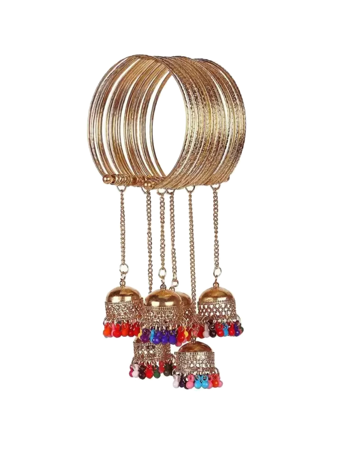 Samridhi DC Gold-Plated Stone Studded & Beaded Oxidized Bangle
