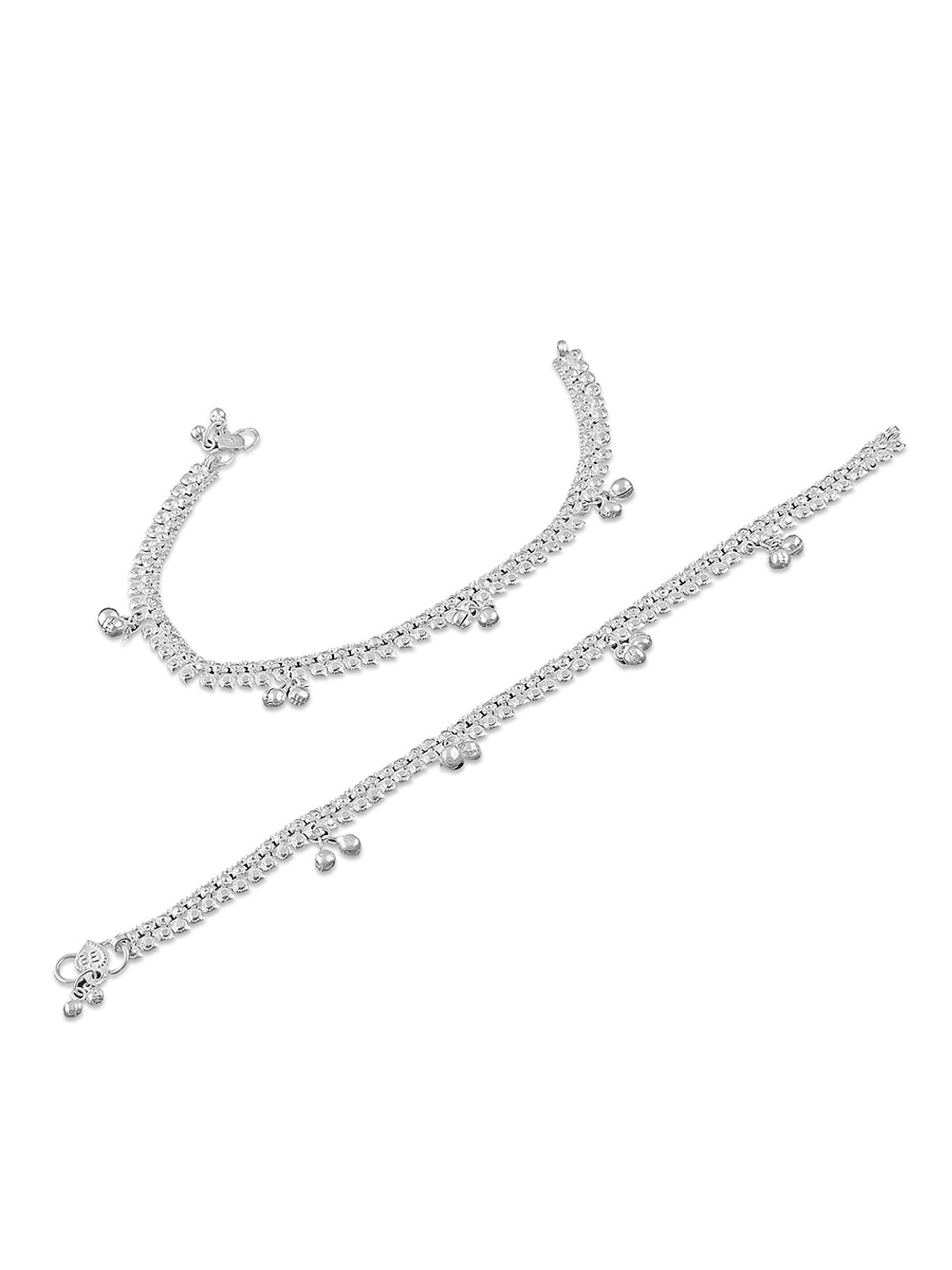 RUHI COLLECTION Set Of 4 Silver-Plated Beaded Bridal Anklets