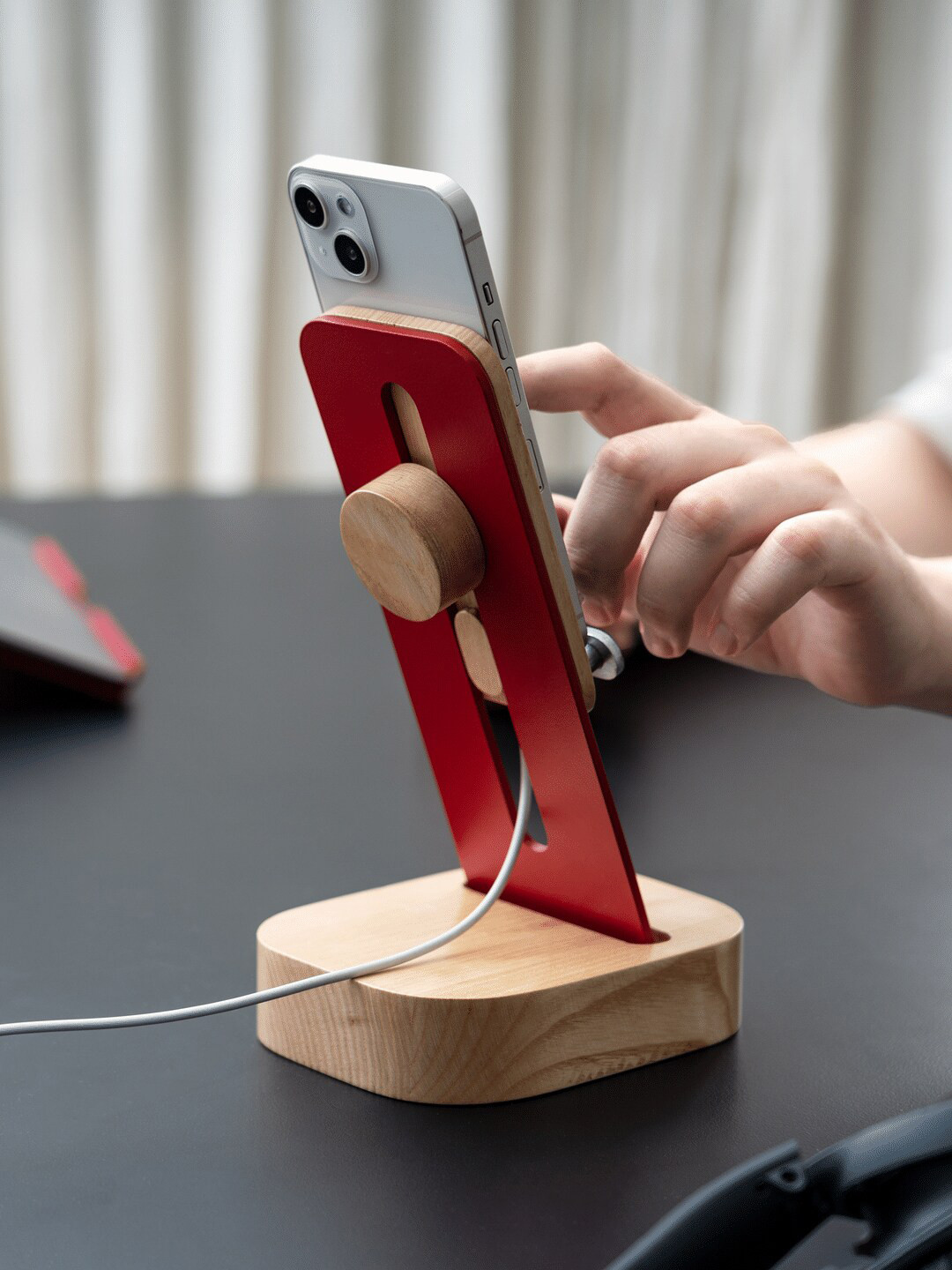 DailyObjects Red & Brown Aluminum & Wooden Mount Adjustable Phone Stand