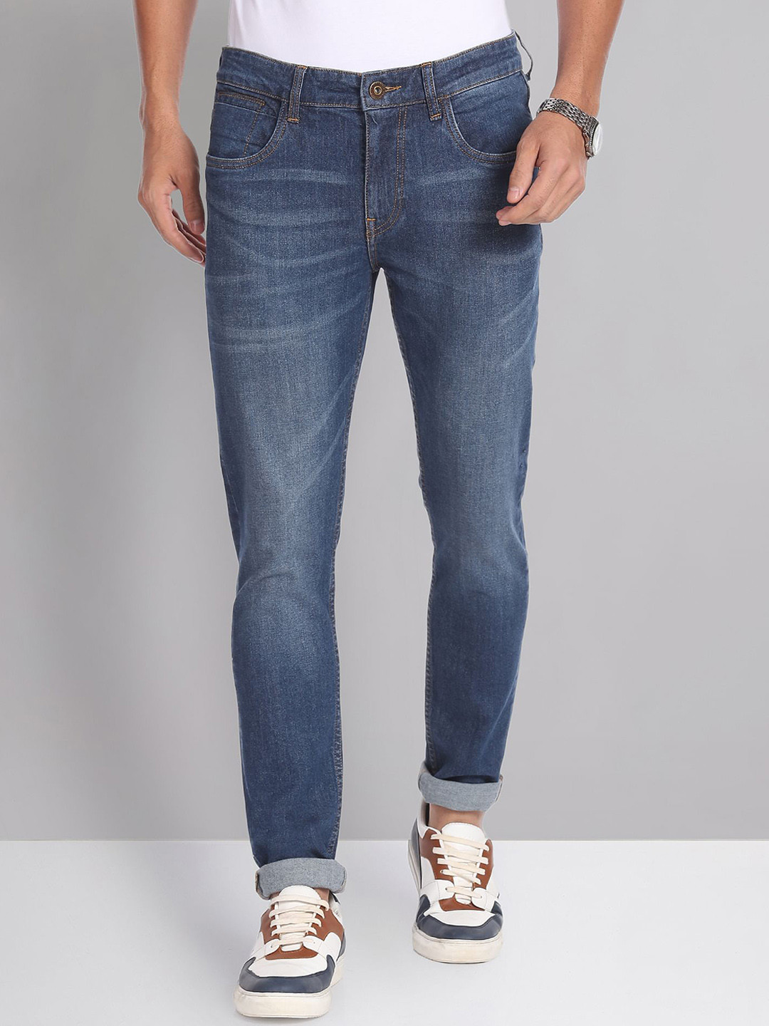 AD By Arvind Skinny Fit Stone Wash Jeans