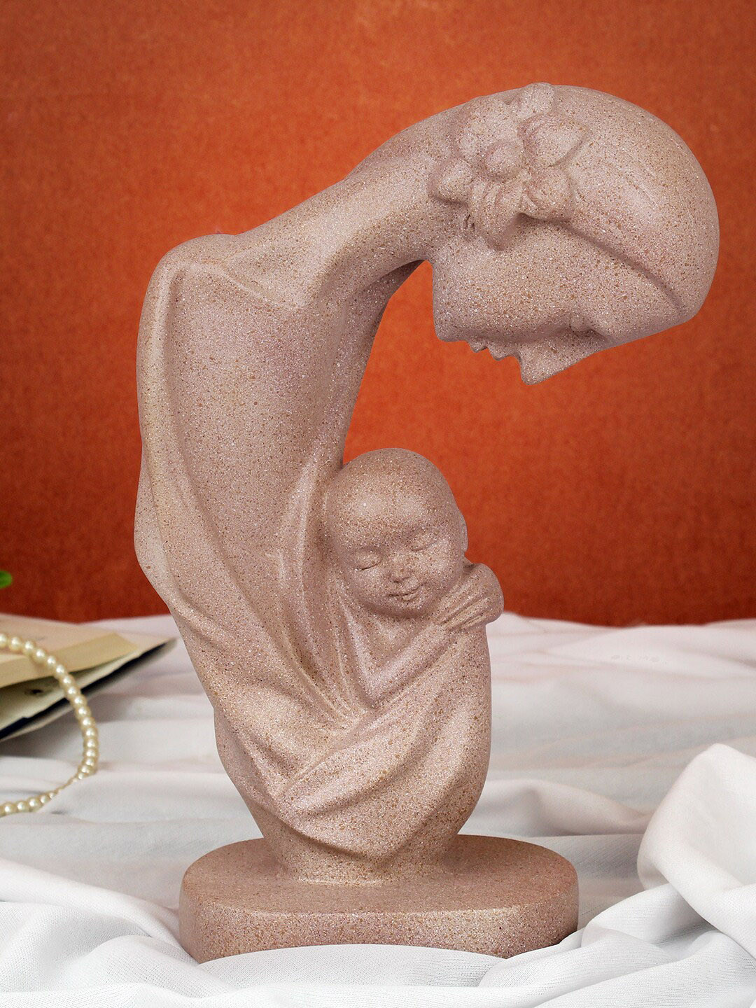 TIED RIBBONS Mother with Child Love Beige Polyresin Glossy Living Room Medium Showpiece - 10.6 Inches