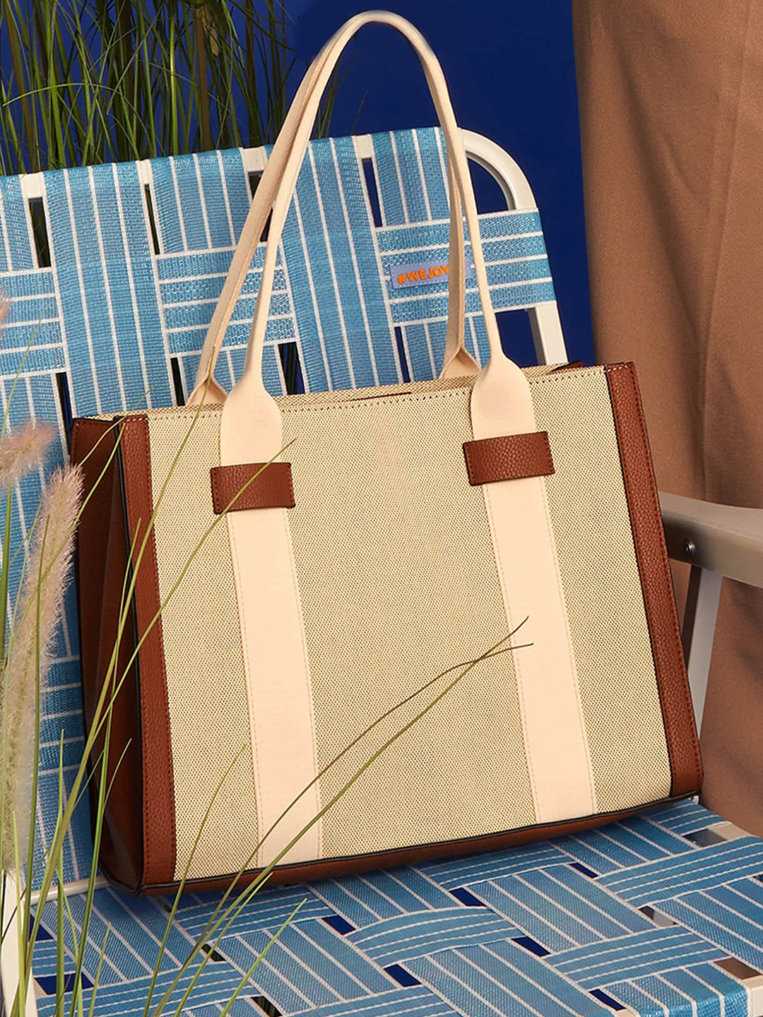 Accessorize London Faux Leather Striped Structured Natural Webbing Shoulder Bag