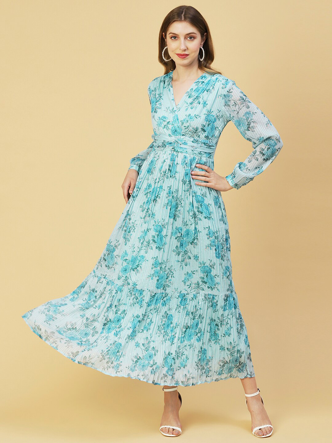 FASHOR Floral Print Chiffon Maxi Dress