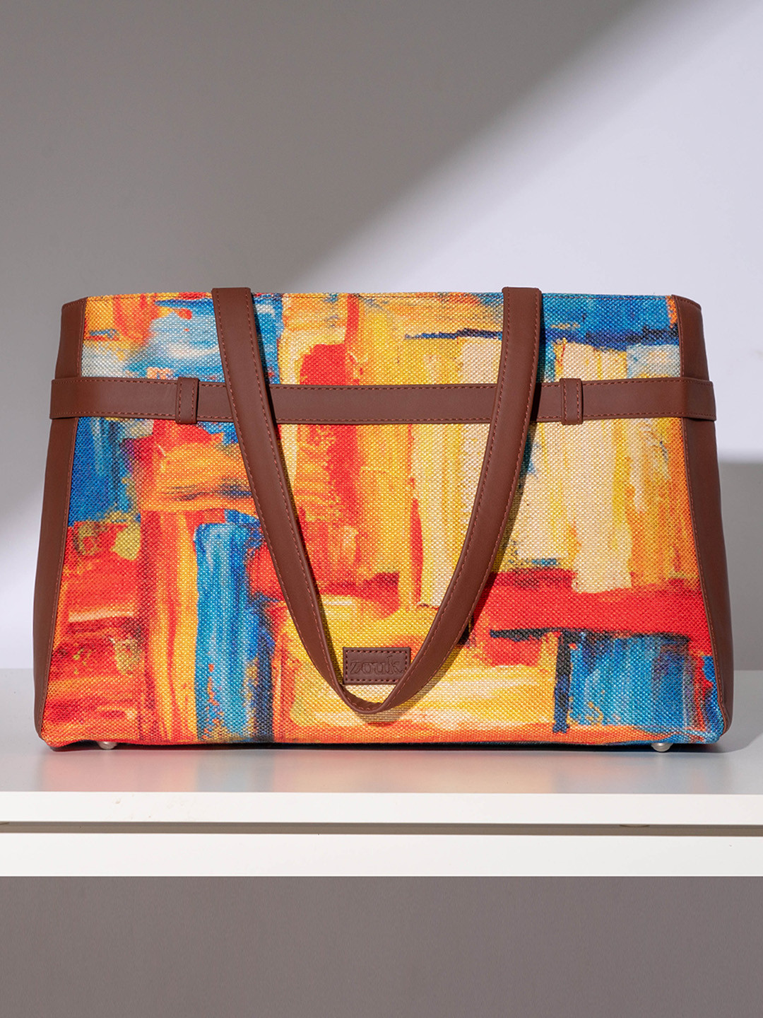 ZOUK Printed Structured Tote Bag